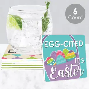 Big Dot of Happiness Hippity Hoppity - Funny Easter Bunny Party Decorations - Drink Coasters - Set of 6