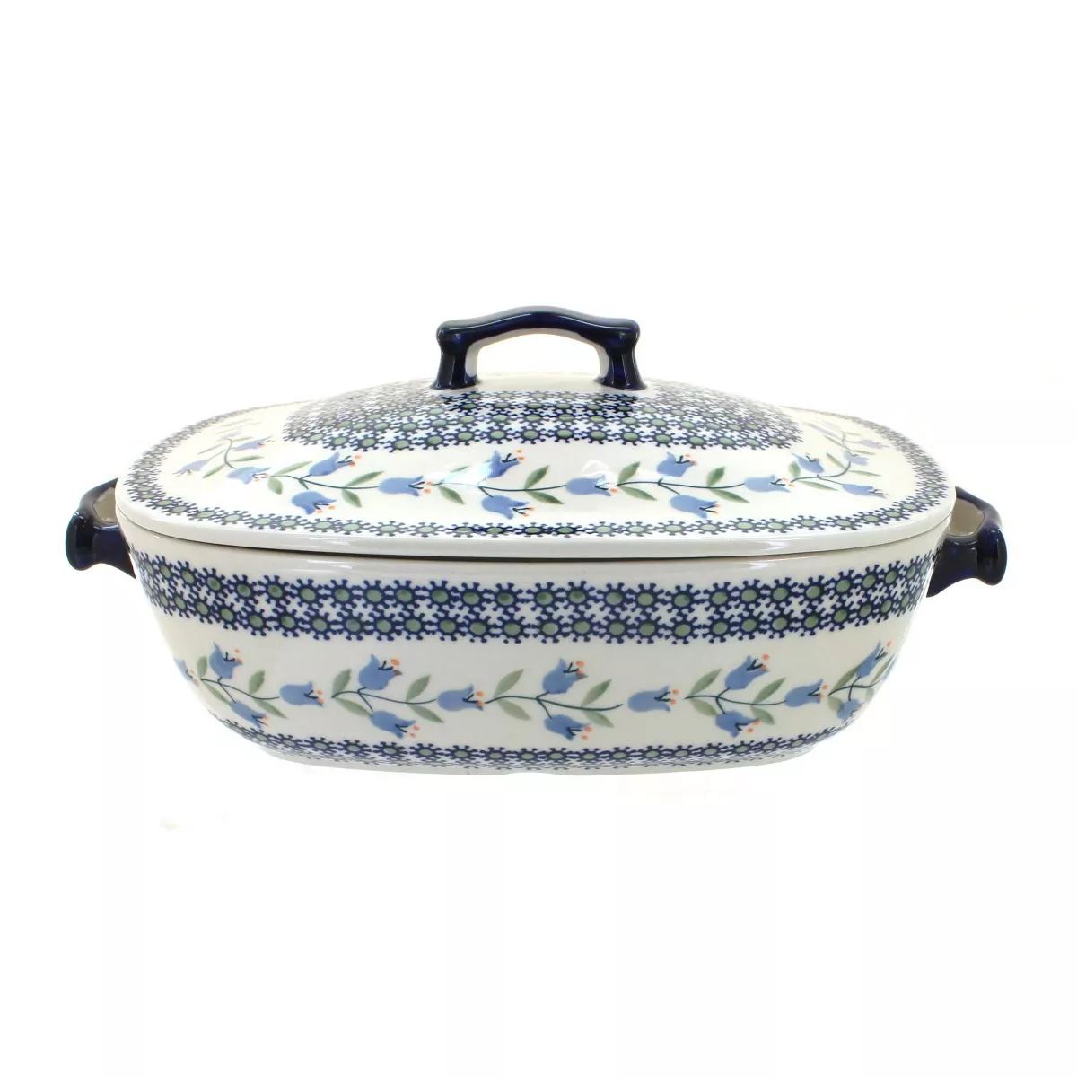 Blue Rose Polish Pottery Tulip Roaster with Lid