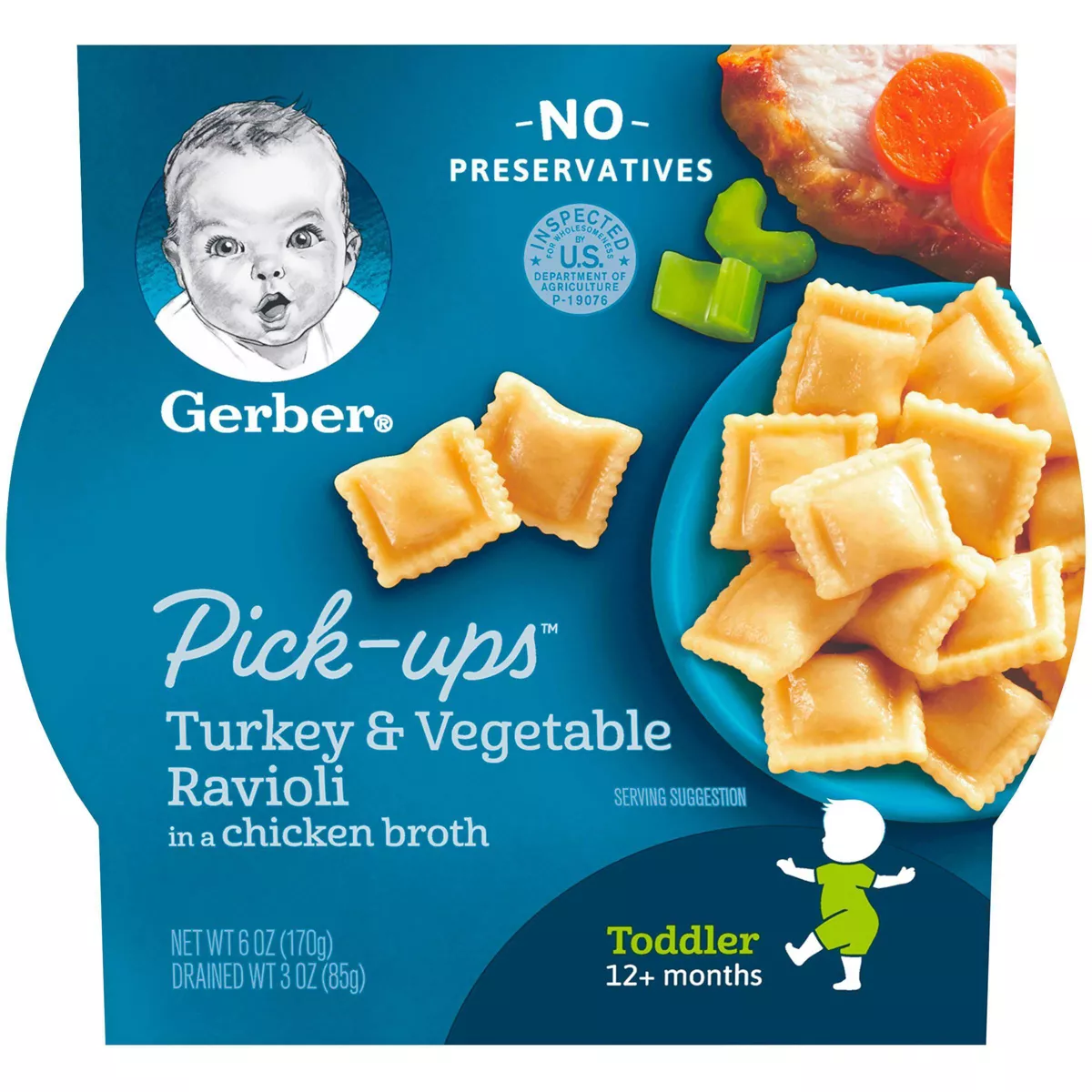 Gerber Toddler Pasta Pick-Ups Turkey & Vegetable Ravioli in a Chicken Broth Baby Meals - 6oz