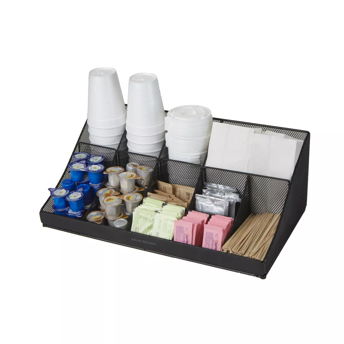 Mind Reader 11 Compartment Break Room Coffee Condiment, Black Metal Mesh