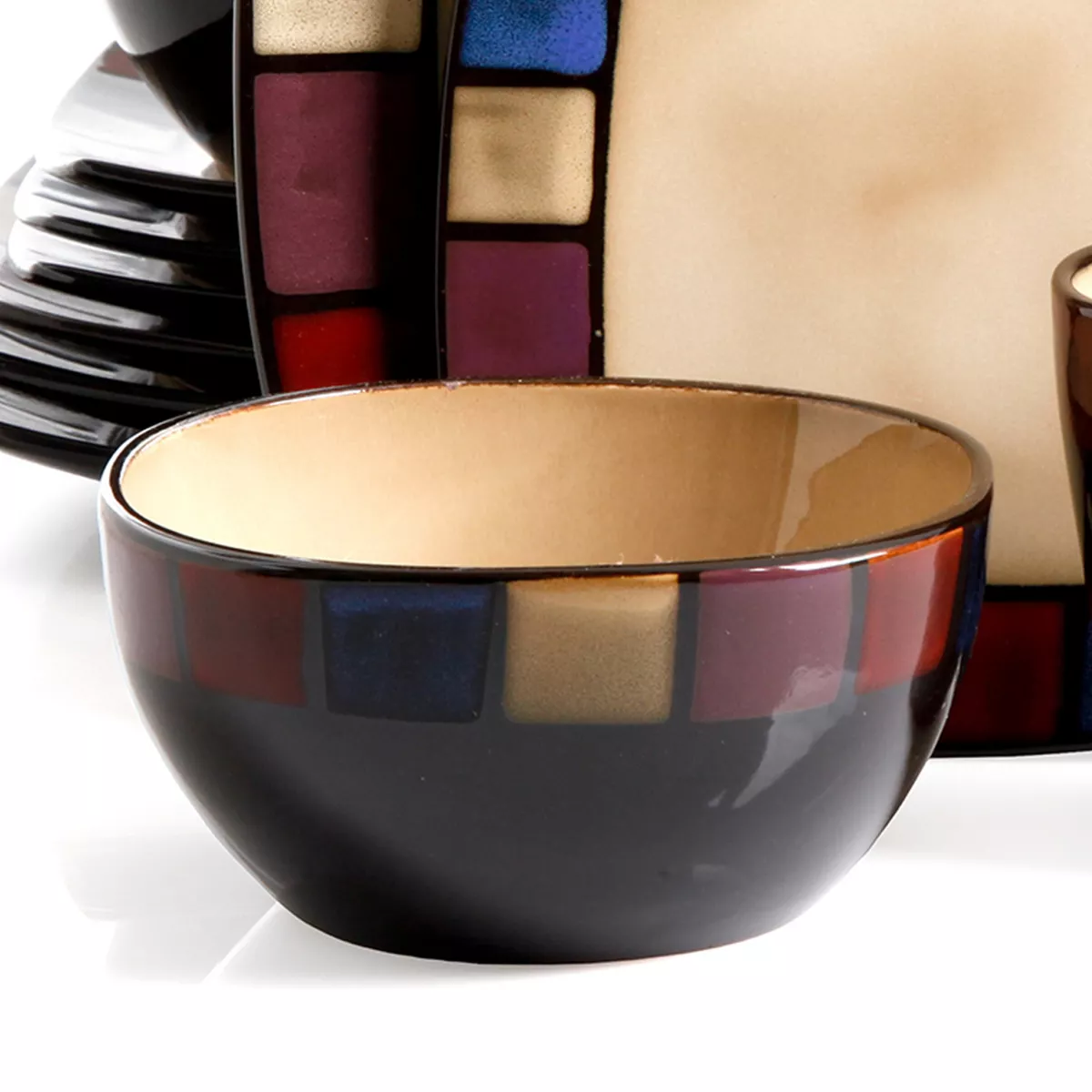Gibson Elite Soho Lounge 16 Piece Soft Square Stoneware Dinnerware Set in Mosaic