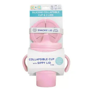 Austin Baby Collection Silicone Collapsible Cup Sippy & Snackie Lid Set - Soft Pink