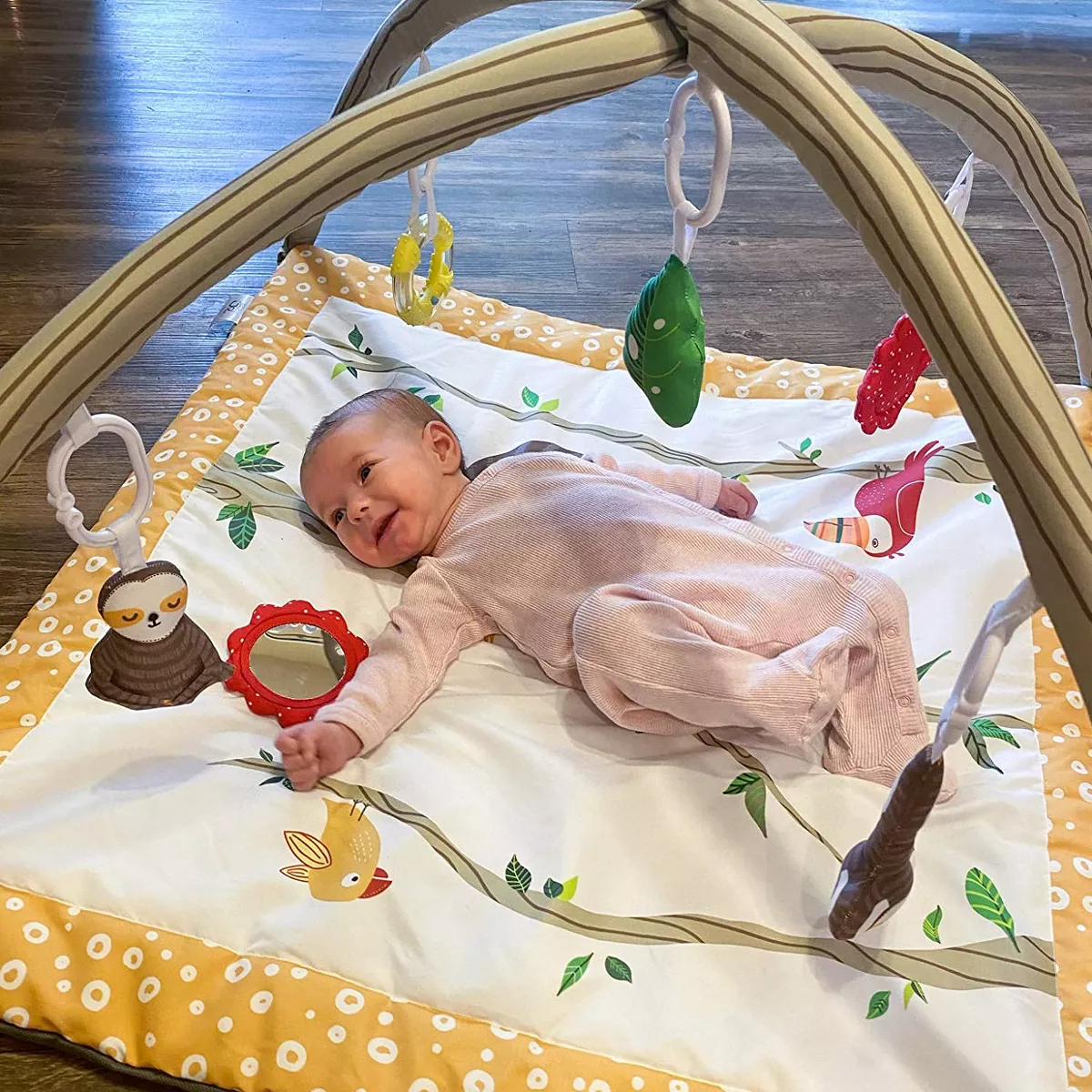 JumpOff Jo - Infant Activity Gym and Baby Play Mat - Ages 0-18 mo. - Tropical Jungle Sloth