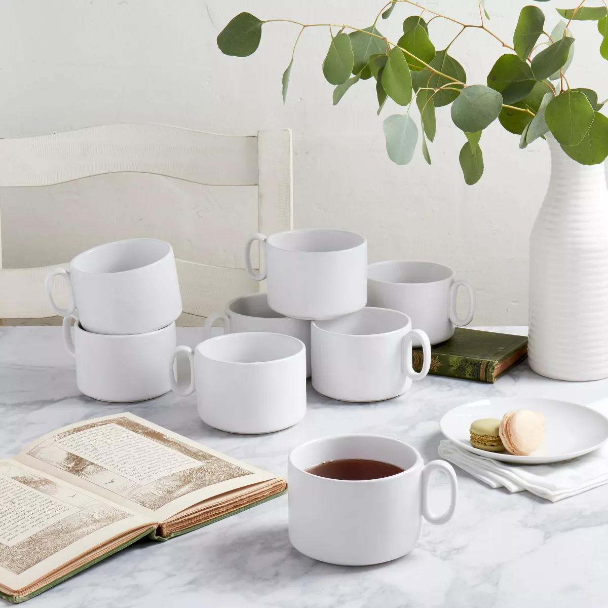 15oz 8pk Stoneware Chef Stack Mugs with Handles - Tabletops Gallery
