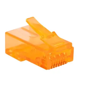 Monoprice 8P8C RJ45 Plug With Inserts For Solid Cat6 Ethernet Cable - Orange (100 pcs/pack) Gold Plated Contacts