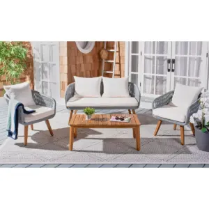 Prester 4pc Living Set - Gray/Beige/Natural - Safavieh