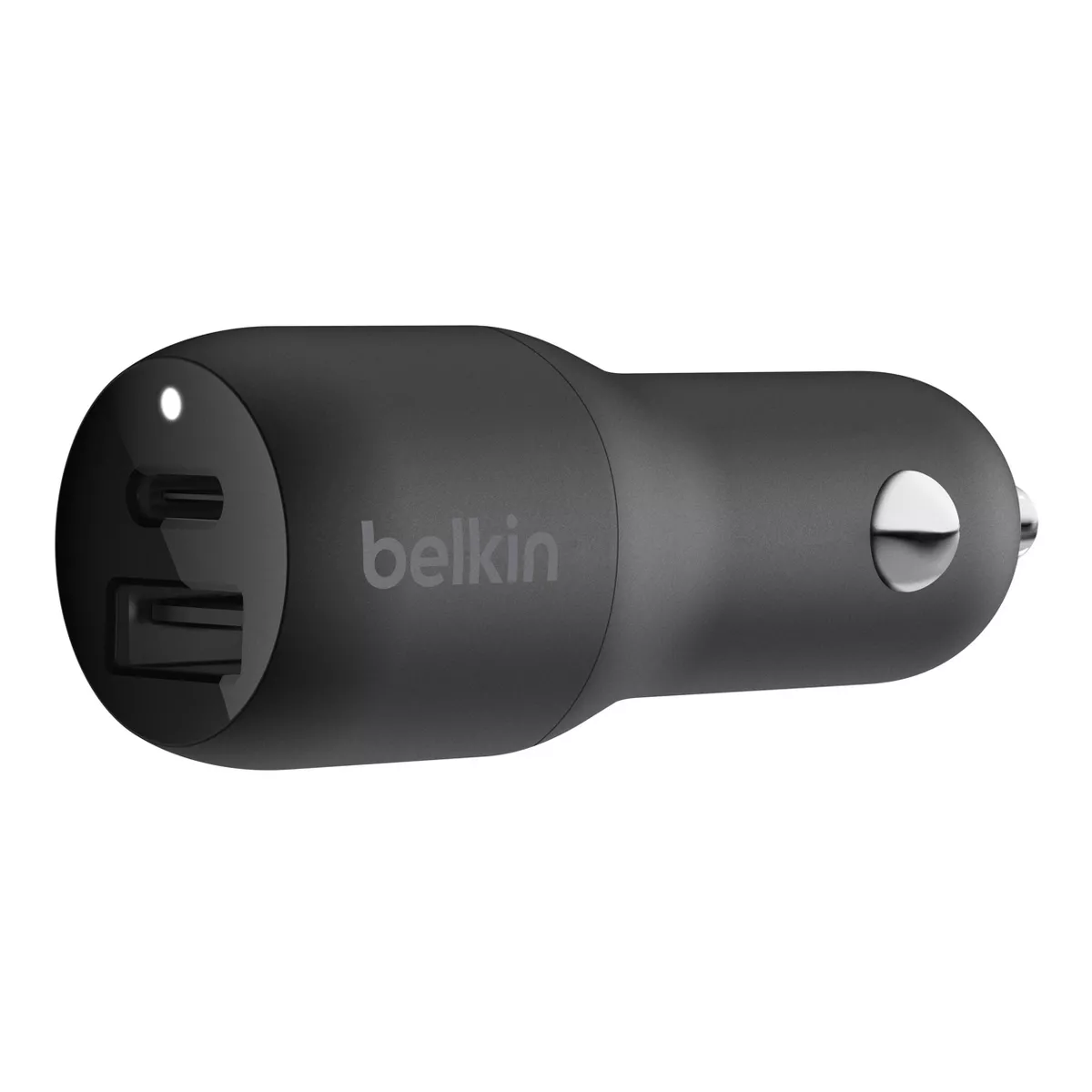 Belkin BoostCharge Dual Port Car Charger USB-C (20W) + USB-A (12W) + Cable and Strap - Black