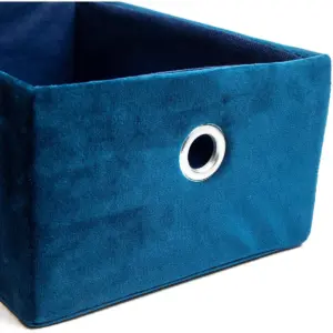 3-Pack Velvet Storage Shelf Basket Bin Box Organizer Rectangle Set, Royal Blue 3 Sizes