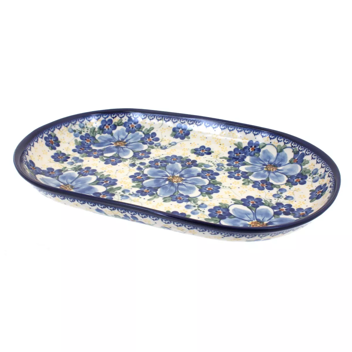 Blue Rose Polish Pottery Daisy Surprise Large Oval Dish