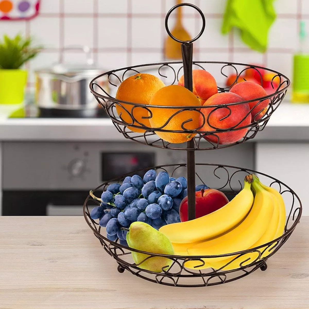 Sorbus 2 Tier Countertop Fruit Basket Holder & Decorative Bowl Stand Bronze