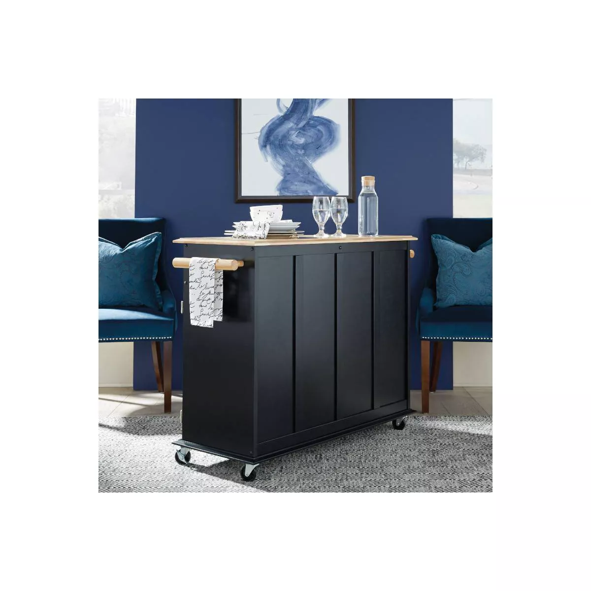 Dolly Madison Kitchen Island Cart Wood/Black/Natural - Home Styles