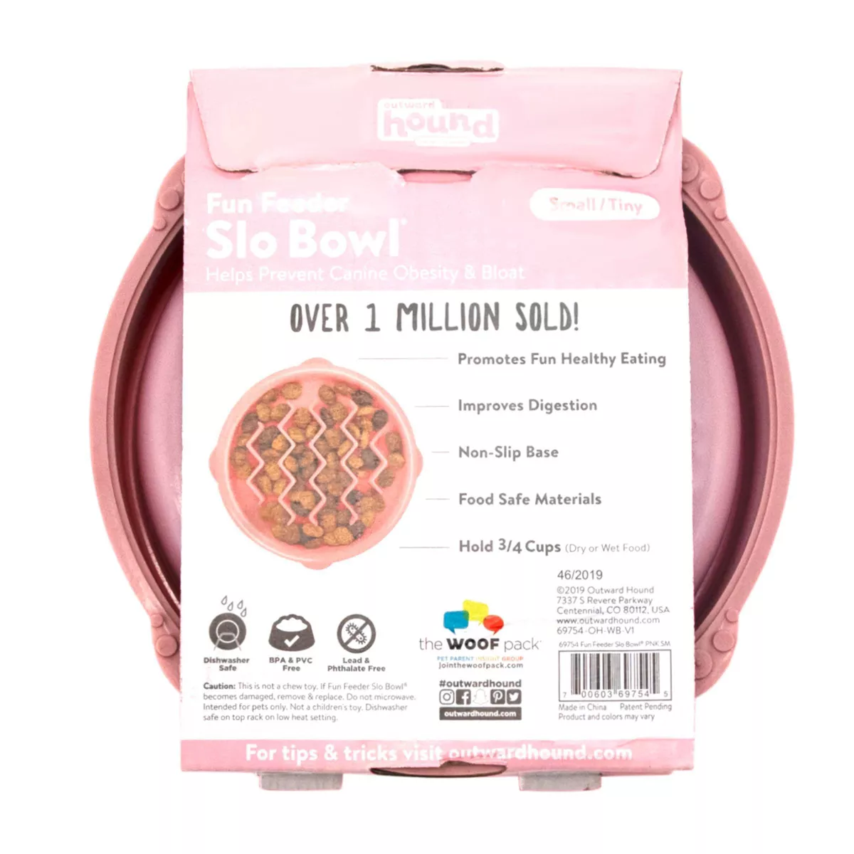 Outward Hound Fun Feeder Slo-Bowl For Dogs - S - Pink