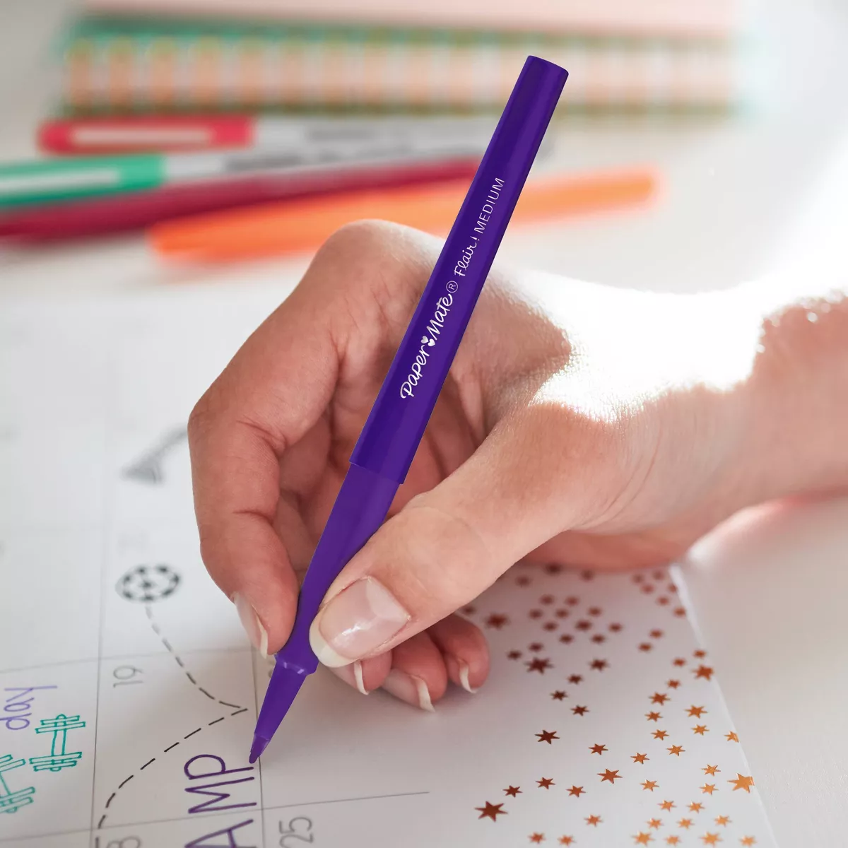 Paper Mate 6pk Marker Pens Flair Medium Tip .7mm Multicolor