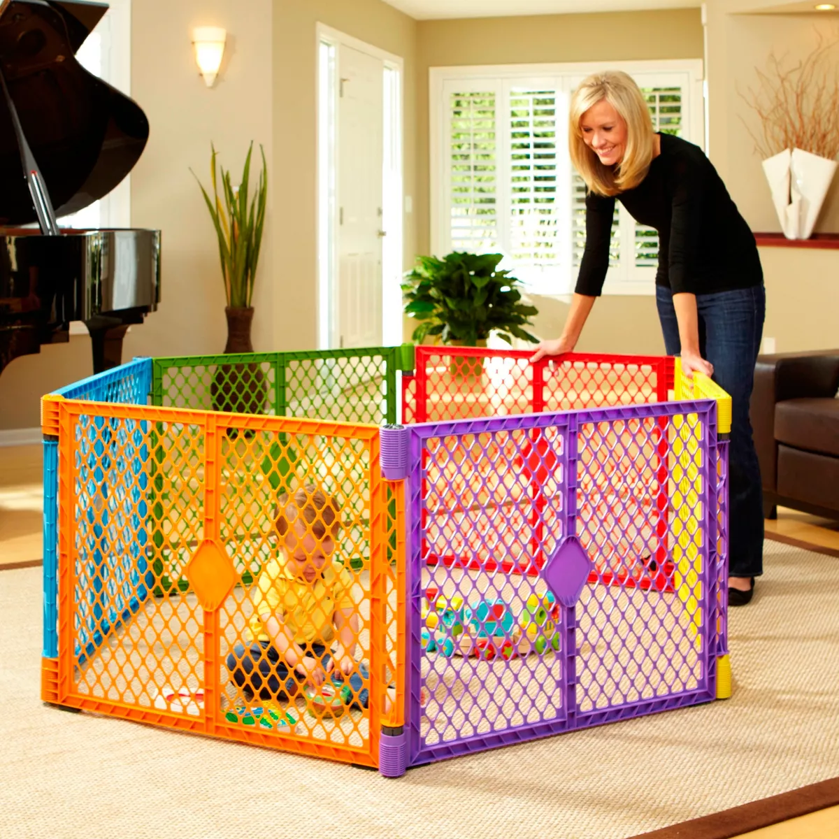 Toddleroo By North States Superyard Colorplay 6 Panel Freestanding Gate