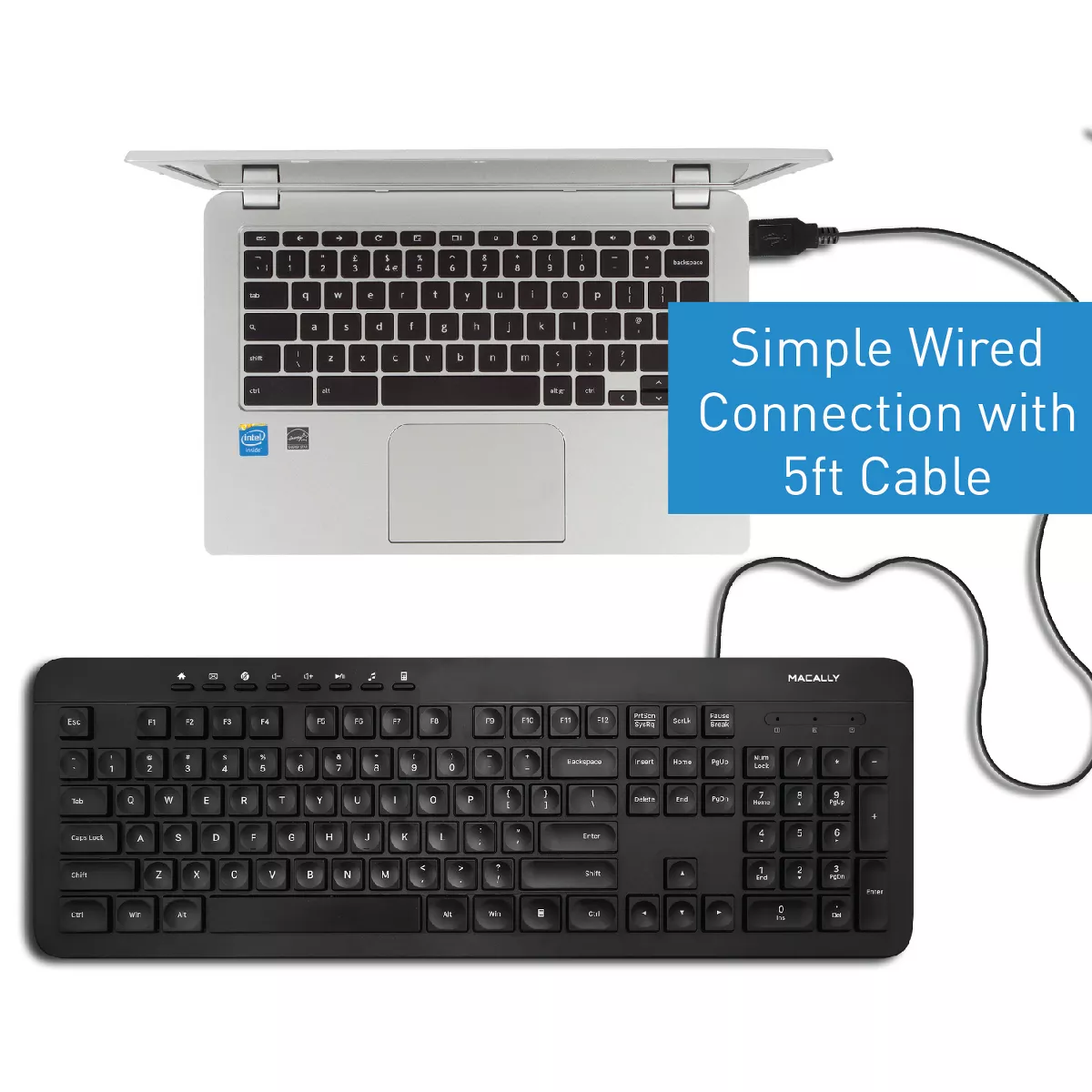 Macally USB Wired Slim Soft Quiet 112 Keys and 8 Shortcuts Full Keyboard