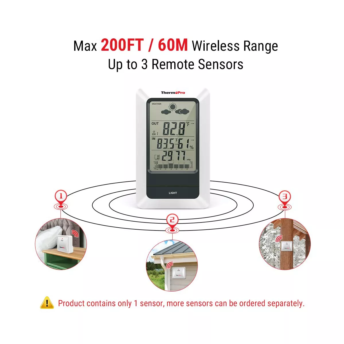 ThermoPro TP67 Weather Station Wireless Indoor Outdoor Thermometer Digital Hygrometer Barometer with Cold-Resistant and Waterproof Temperature Monitor