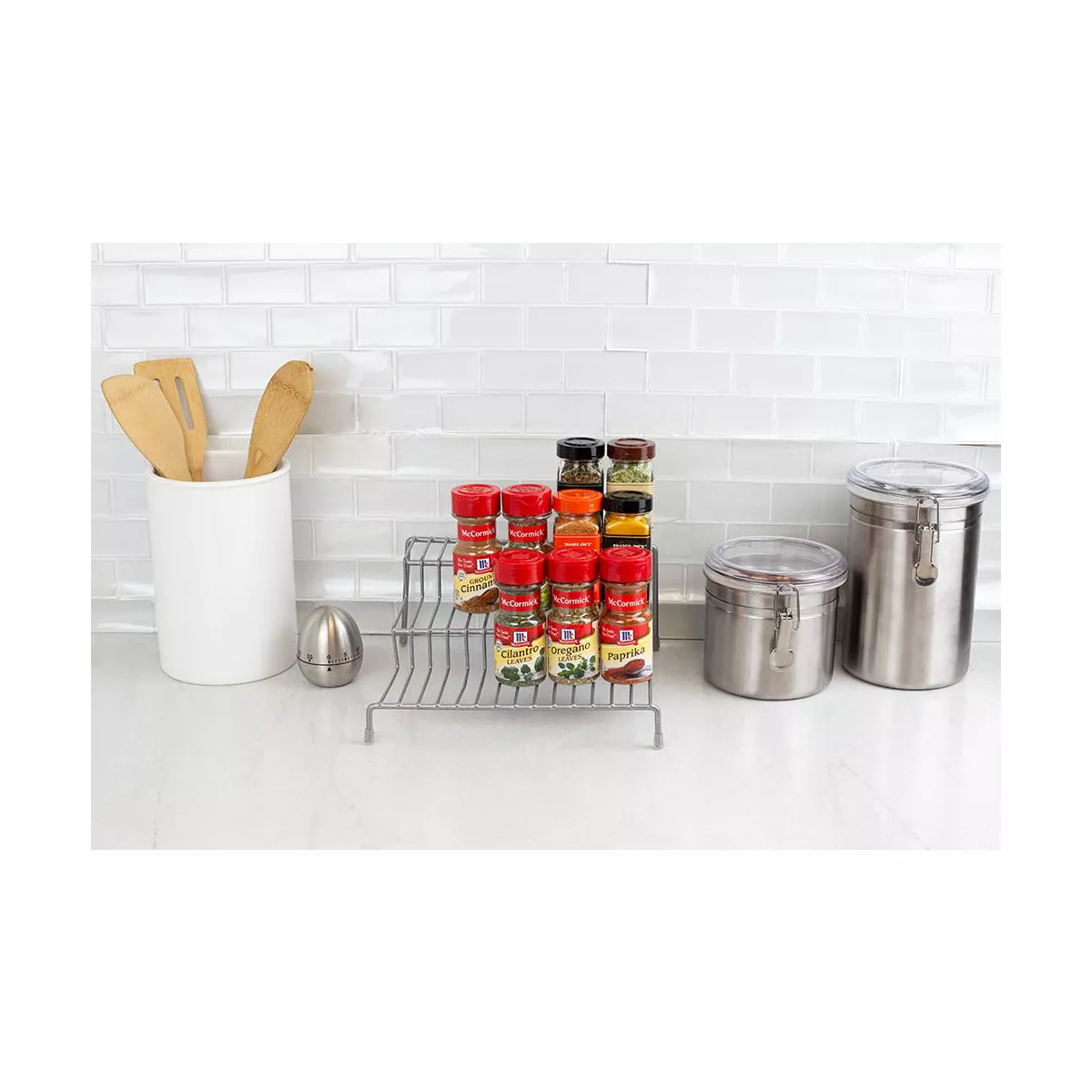 Home Basics 3 Level Vinyl Coated Steel Seasoning Rack, Silver