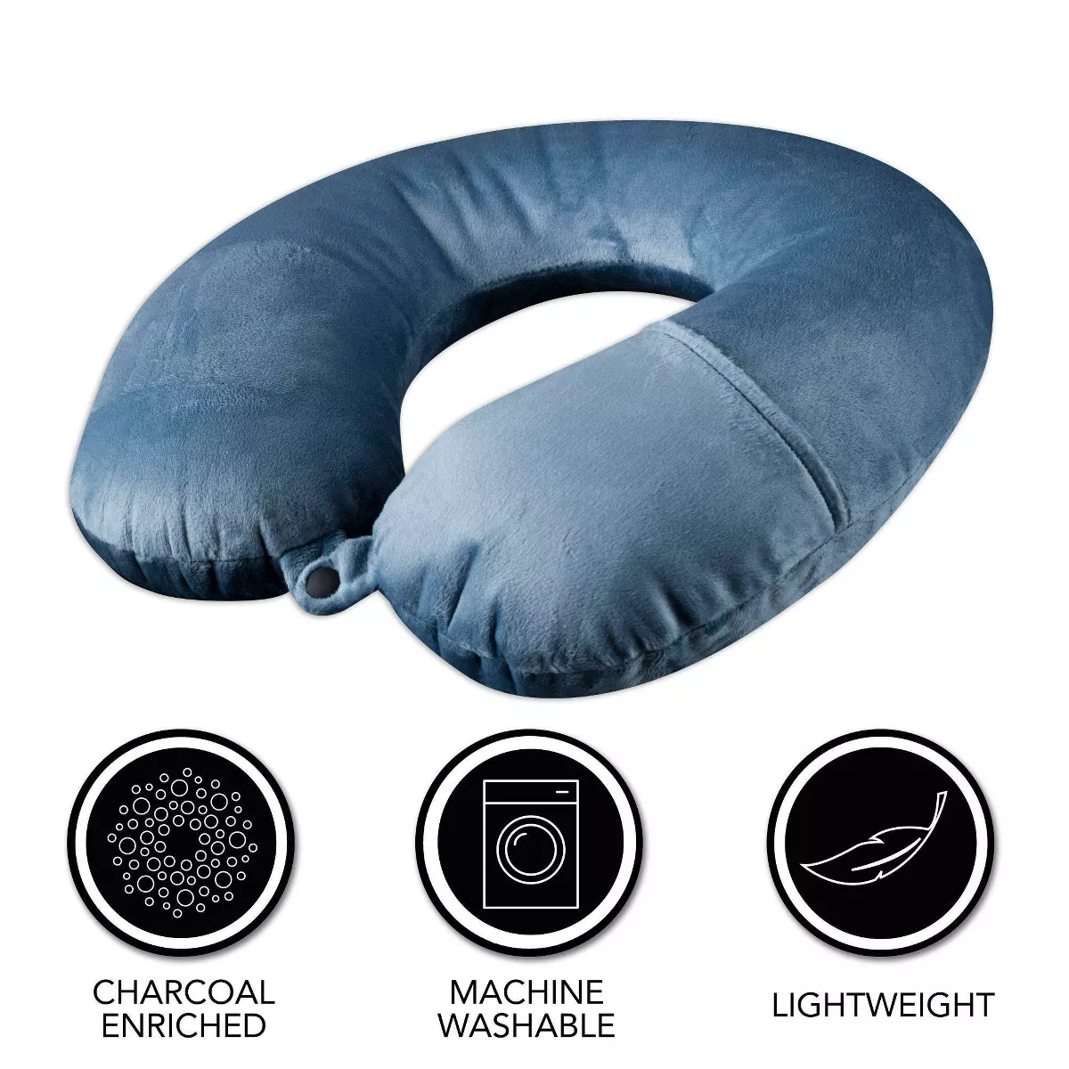 Brookstone Charcoal-Infused Memory Foam Travel Neck Pillow - Blue