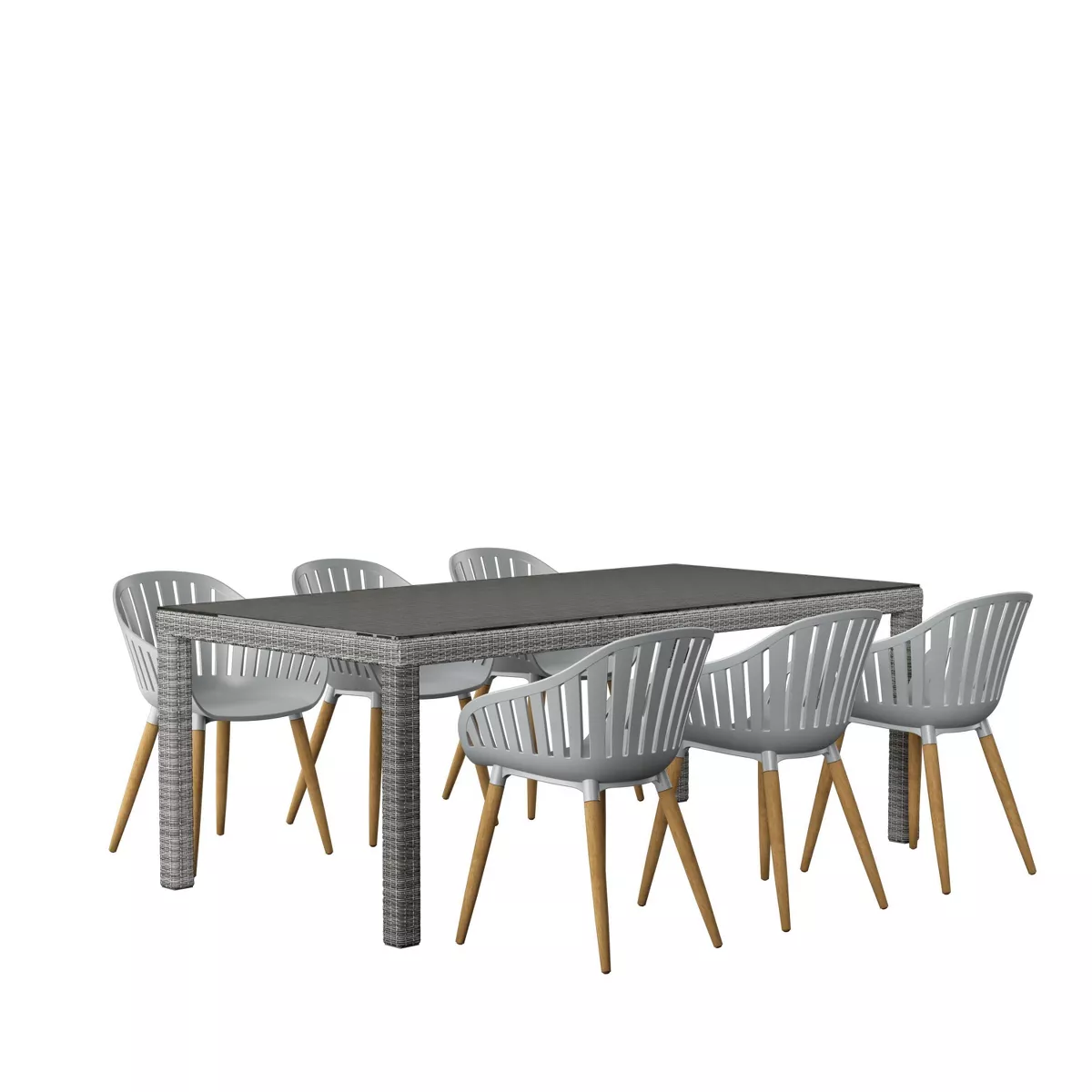 Clacton 7pc Wicker Patio Dining Set with Rectangular Table - Amazonia