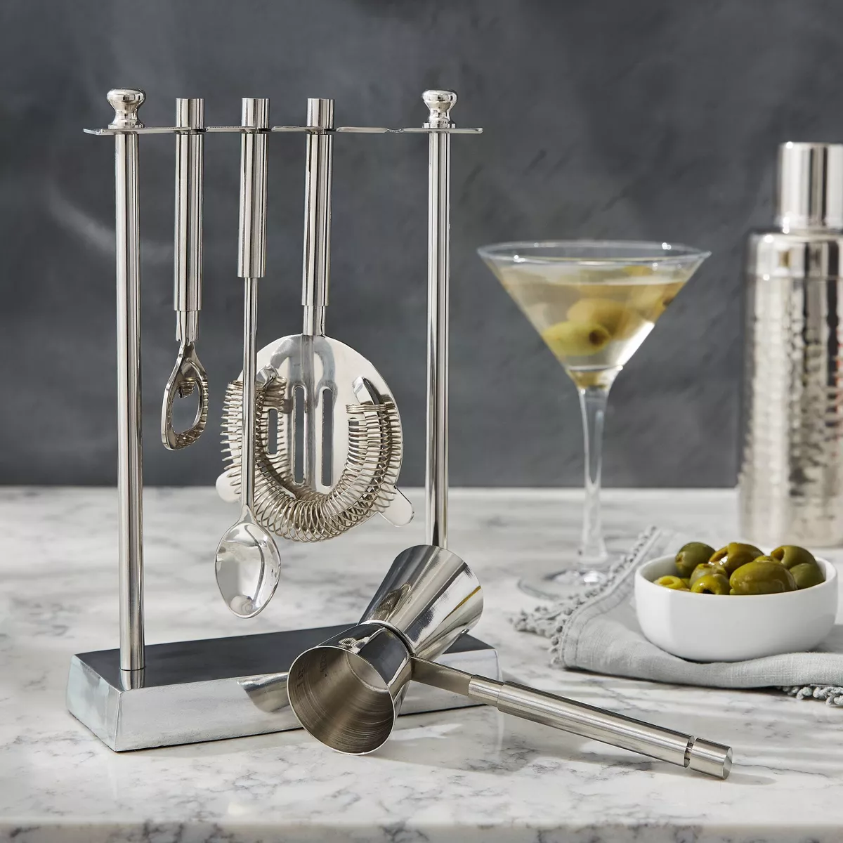 5pc Stainless Steel Bar Tool Set with Stand Silver - Threshold™