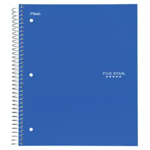 Five Star 3 Subject College Ruled Spiral Notebook (Color Will Vary)