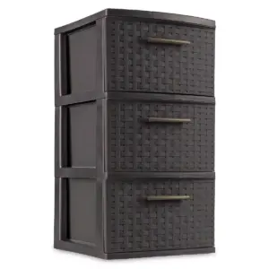 Sterilite 3 Drawer Wicker Weave Decorative Storage Tower, Espresso (2 Pack)