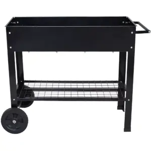 Sunnydaze Outdoor Galvanized Steel Raised Garden Bed Cart with Handlebar and Wheels for Patio, Deck or Yard - 41