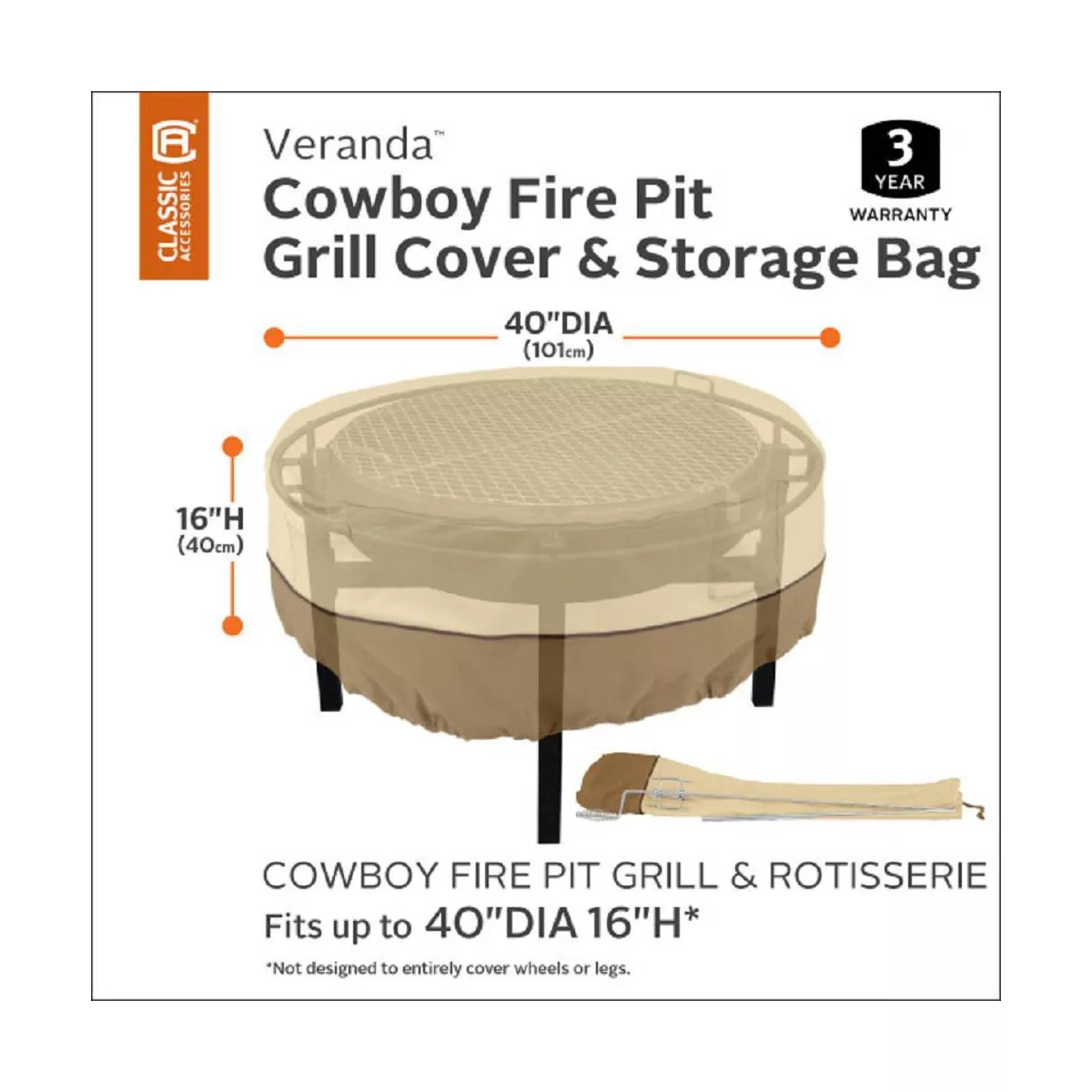 Veranda Cowboy Fire Pit Grill Cover and Rotisserie Storage Bag - Beige
