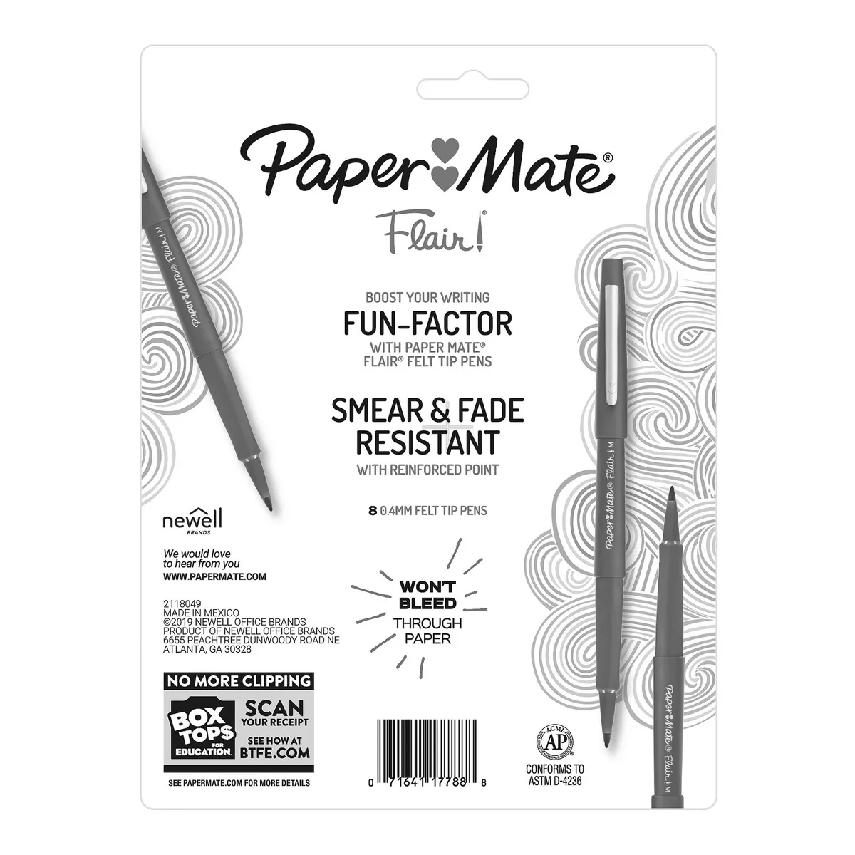 Paper Mate 8pk Marker Pens Flair Ultra Fine Tip .4mm Multicolor