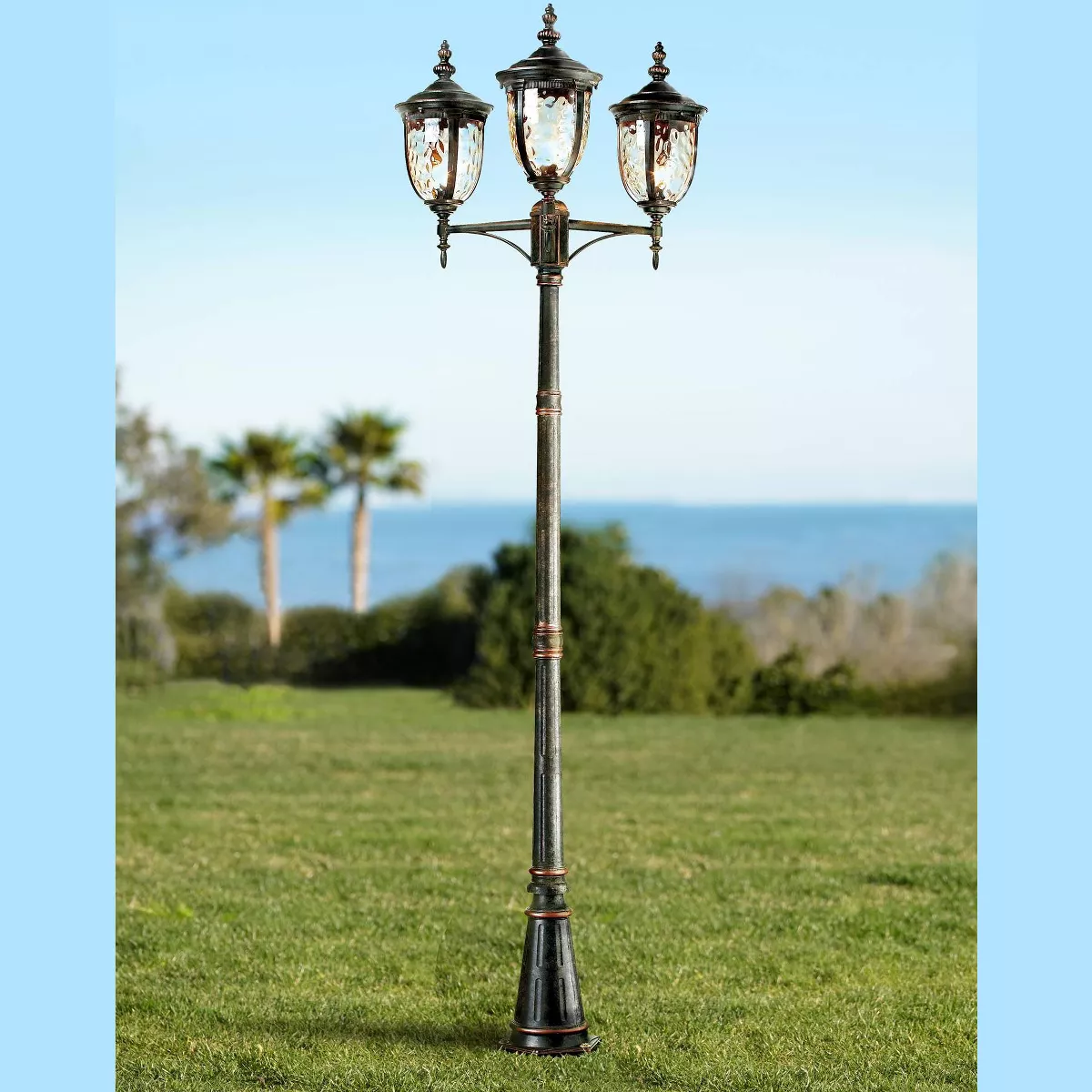 John Timberland Traditional Outdoor Post Light Street Lantern 3 Light Veranda Bronze 96