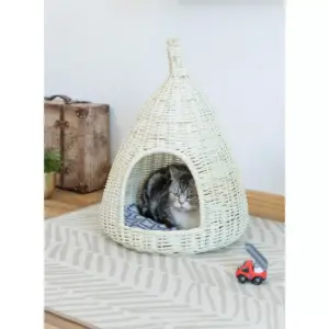 Natural Willow Pet Sleeping Bed, Cave, Basket For Dog or Cats with Cushion