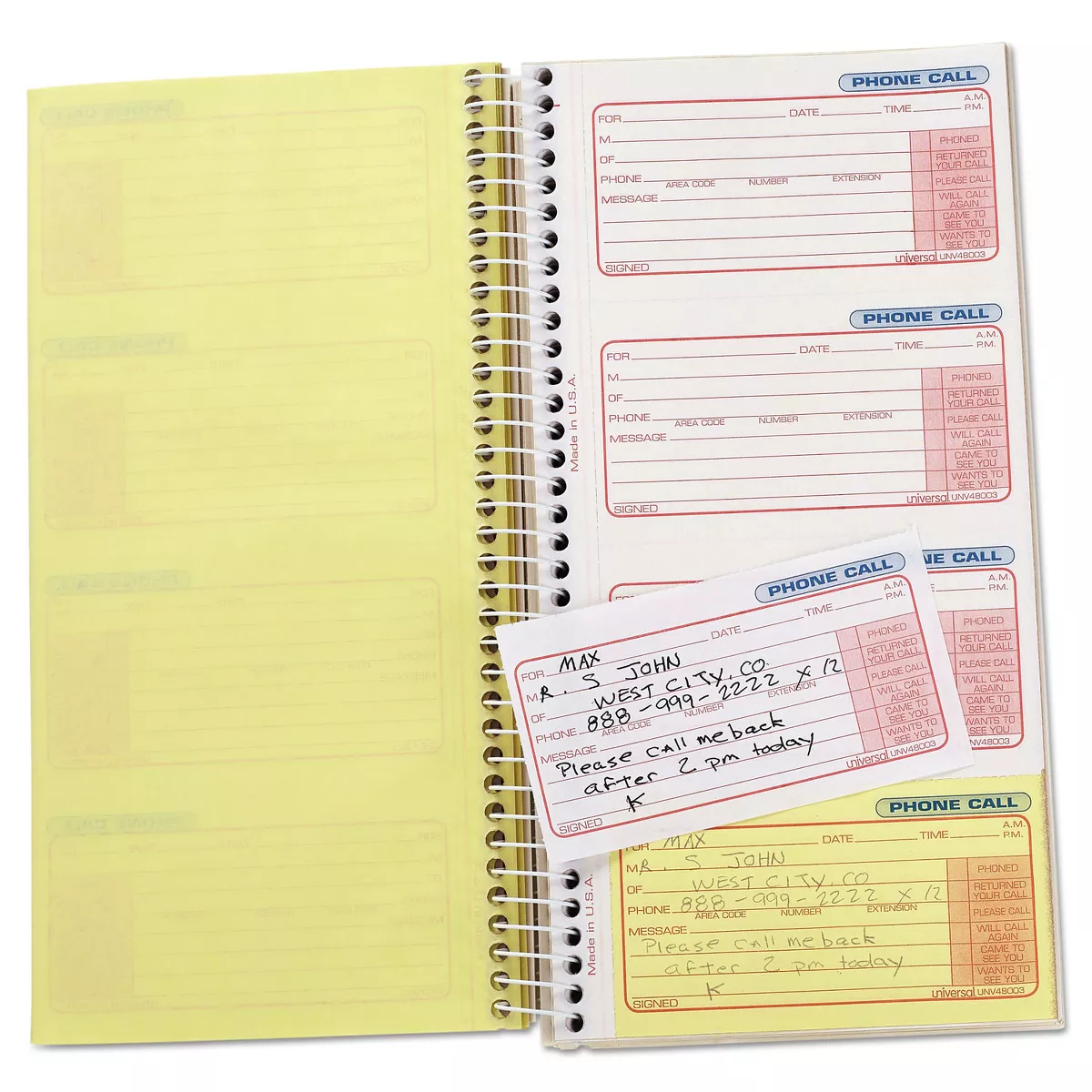 UNIVERSAL Wirebound Message Books 5 x 3 3/8 Two-Part Carbonless 400 Sets/Book 48003