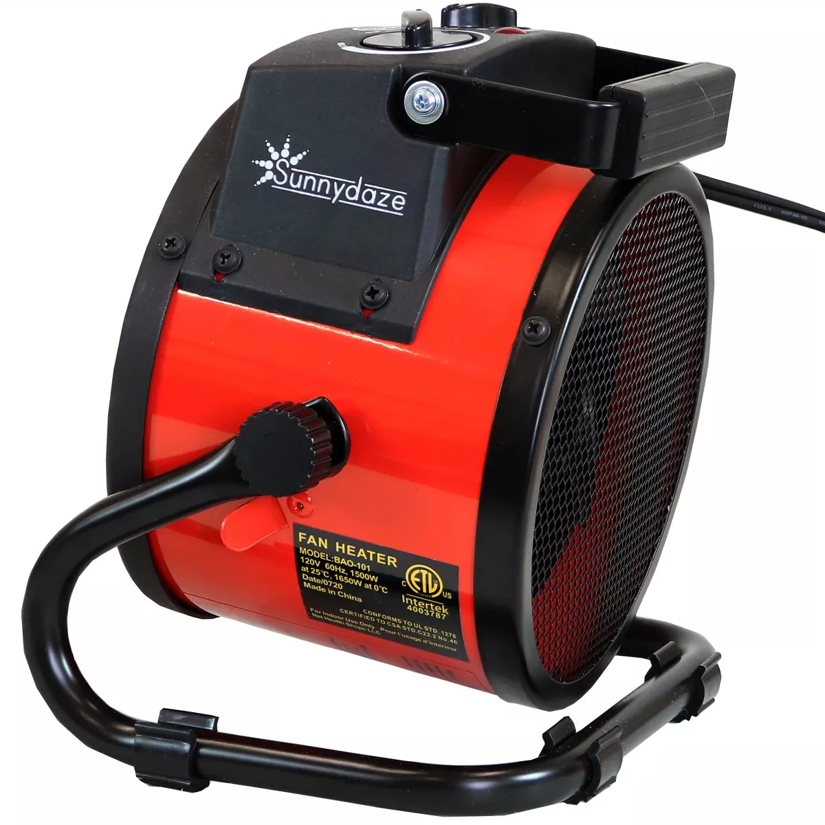 Sunnydaze Indoor Home Personal Portable Ceramic Electric Space Heater with Auto-Shutoff and Folding Handle - 750-1500 Watt - Red and Black