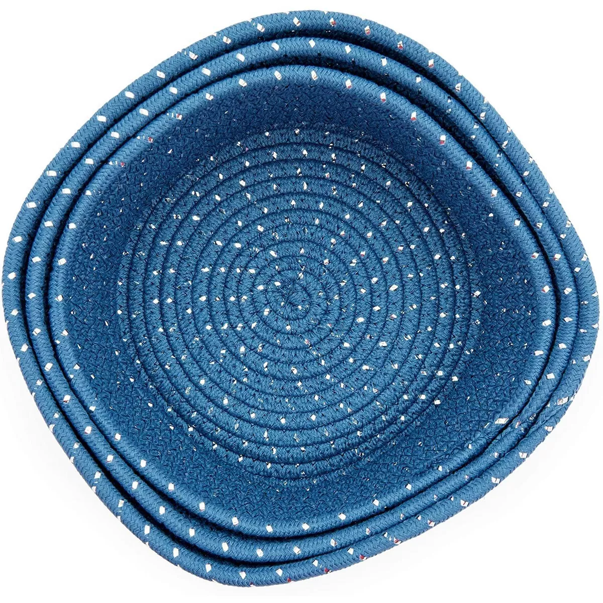 Farmlyn Creek 3-Pack Round Cotton Woven Baskets for Storage, Blue Home Organizers (3 Sizes)