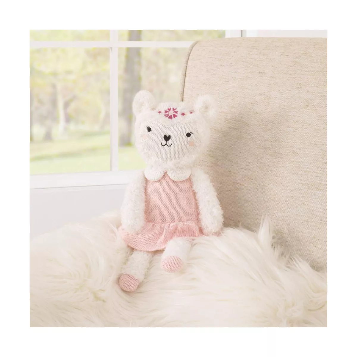 Cuddle Me Lolly The Llama Knit Plush Stuffed Animal - White and Pink