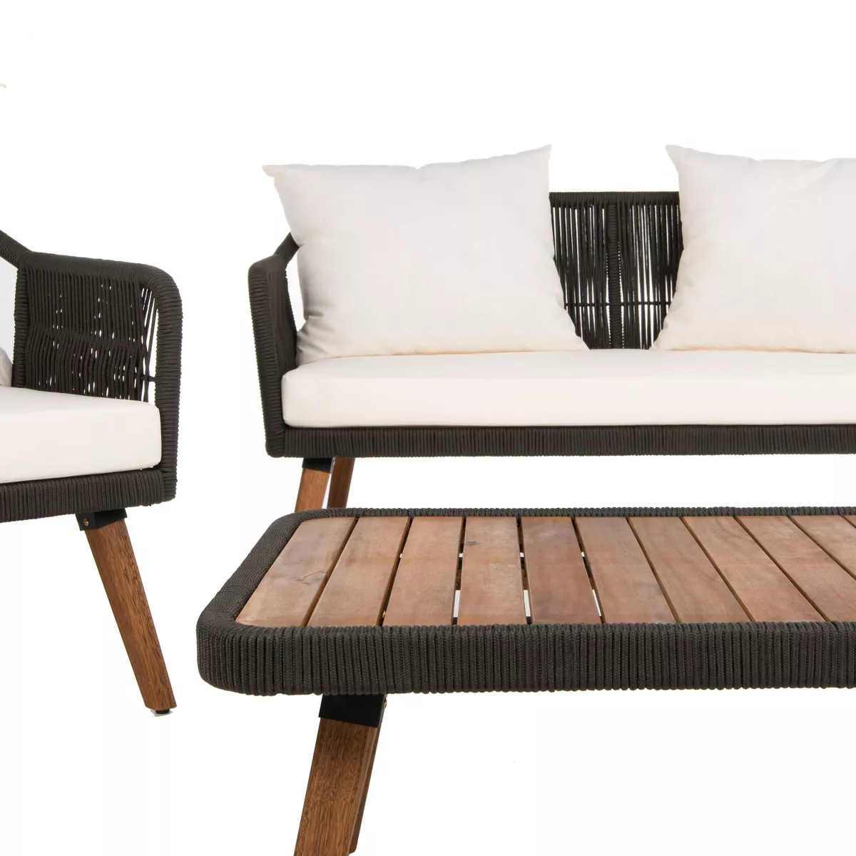 Raldin Rope 4pc Living Set - Natural/Black/White - Safavieh