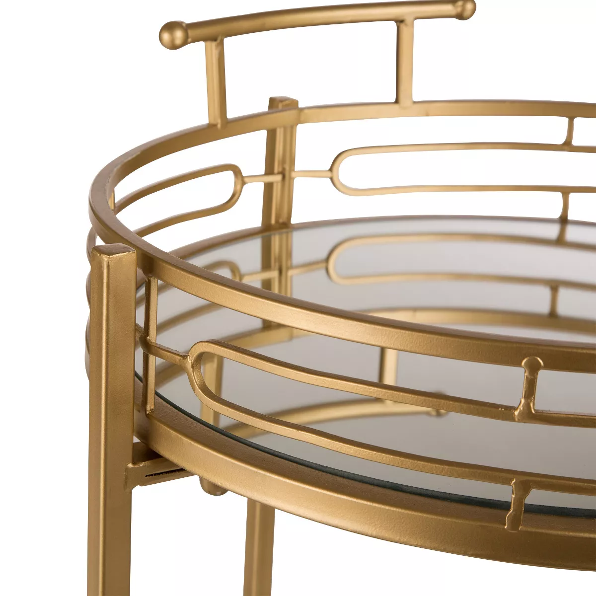Deluxe Metal Round Mirrored Bar Cart Gold - Glitzhome