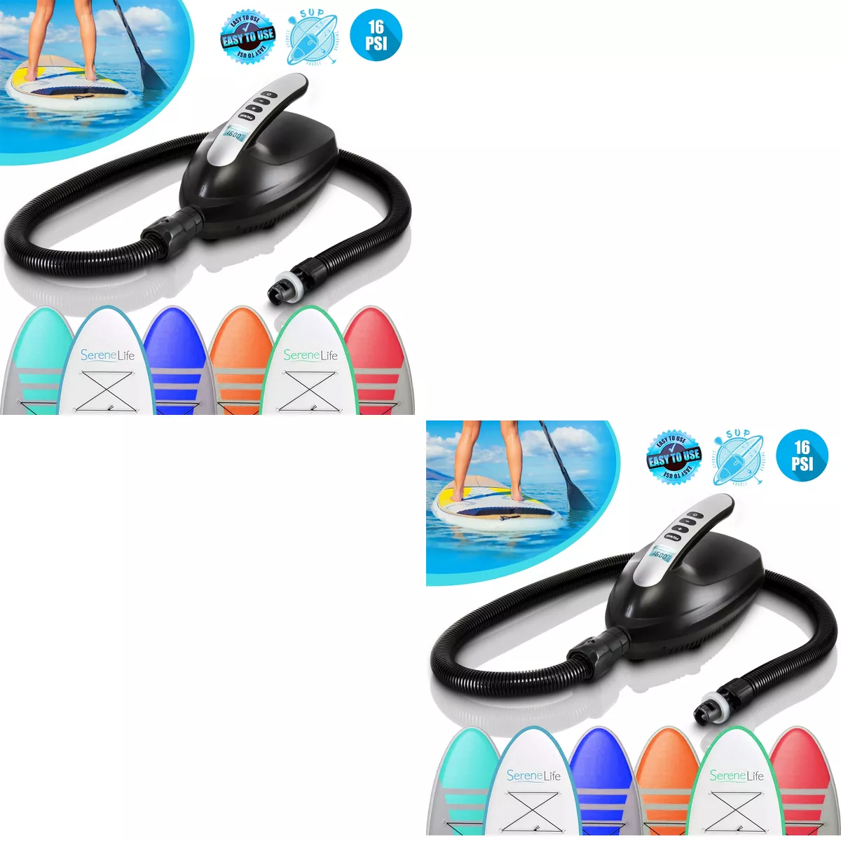 SereneLife SLPUMP20 Electric 110W 12Volt Compact Portable Quick Air Inflator Deflator for SUP Paddleboards, Inflatables, and Watersports (2 Pack)