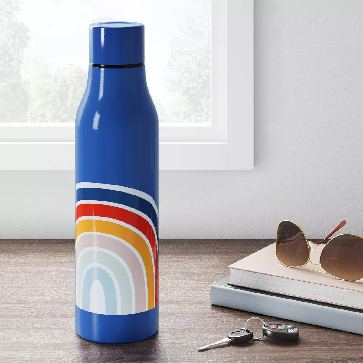 20oz Stainless Steel Vacuum Water Bottle Navy Rainbow - Room Essentials™