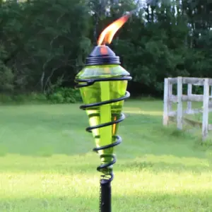 Sunnydaze Outdoor Adjustable Height Glass and Metal Swirl Patio and Lawn Citronella Torch Set - Green - 4pk