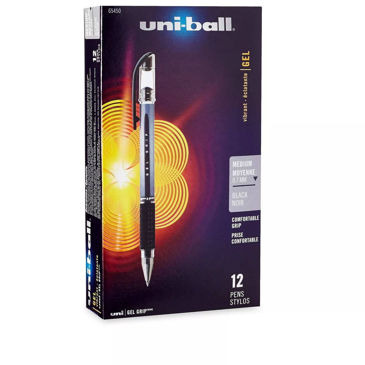 uni-ball Signo Gel GRIP Roller Ball Stick Gel Pen Black Ink Medium Dozen 65450