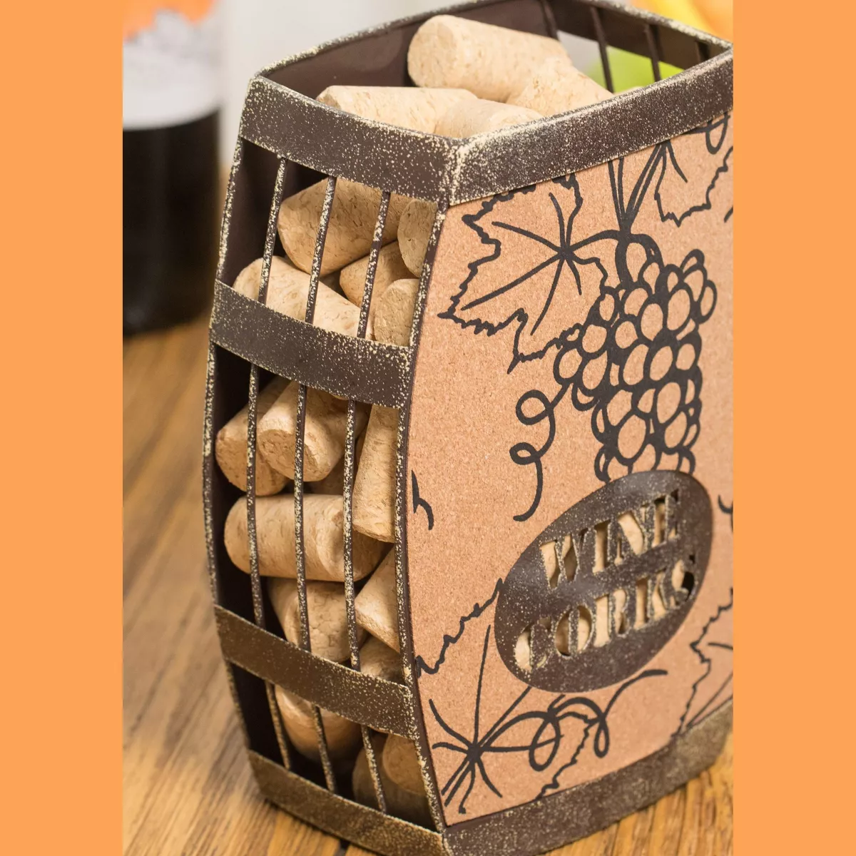 Vintiquewise Vintage Decorative Metal Barrel Shaped Tabletop Countertop Wine Cork Holder