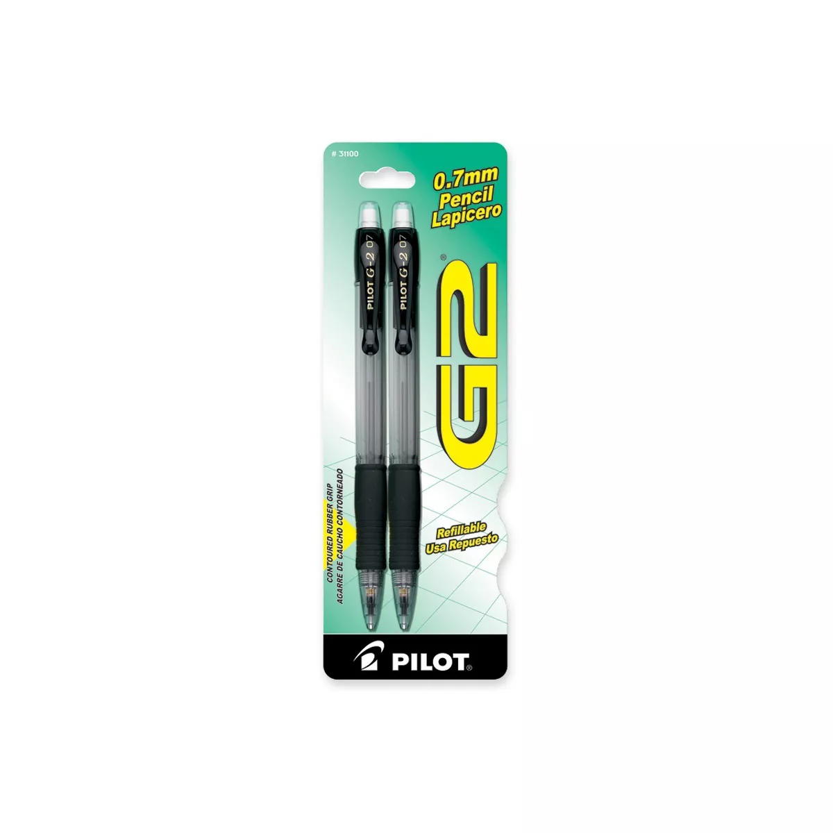 Pilot Mechanical Pencil Rubber Grip Refillable .7mm 2/PK BK 31100