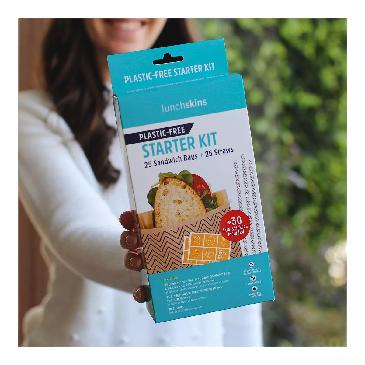 Lunchskins Sandwich Bag and Straw Combo Starter Kit - 5.4oz/25ct