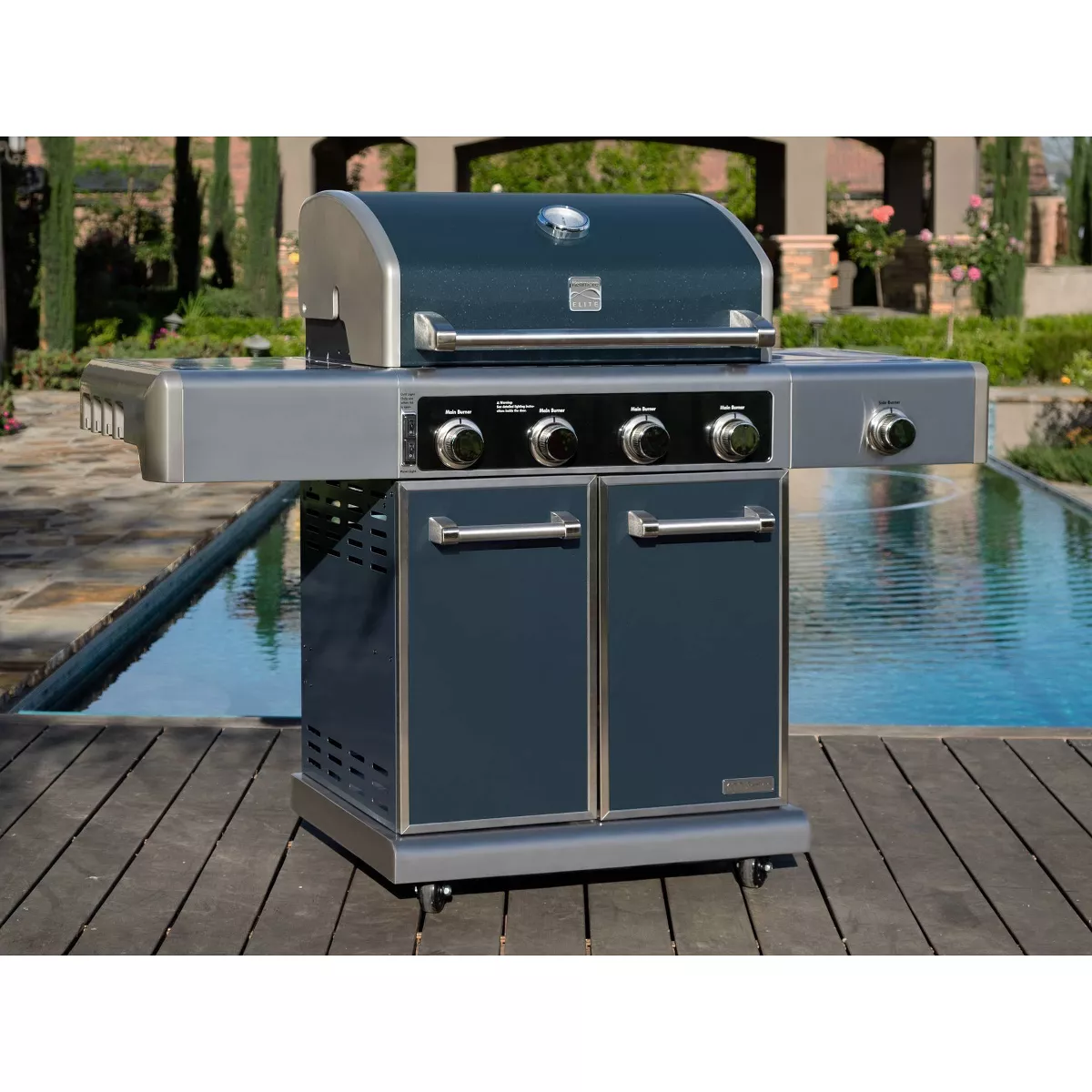 Kenmore Elite 4-Burner Outdoor Gas BBQ Grill with Side Burner PG-40415S0LC Gun Metal