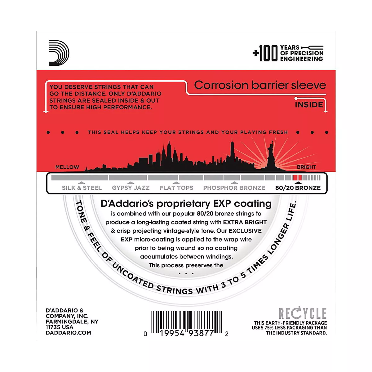 D'Addario EXP12 Coated 80/20 Bronze Medium Acoustic Guitar Strings
