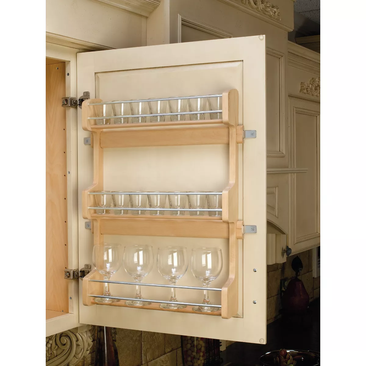 Rev-A-Shelf 4SR-21 21-Inch Kitchen Cabinet Door Mounted Wooden 3-Shelf Storage Spice Rack with Mounting Hardware, Natural Maple