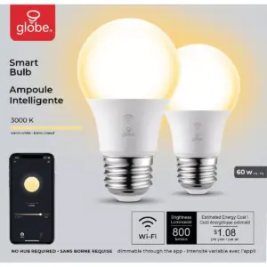 Smart 2pk 60W Equivalent Soft White LED Wi-Fi Enabled Voice Activated A19 E26 Frosted Light Bulb