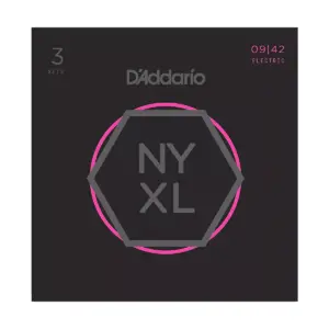 D'Addario NYXL0942 Super-Light 3-Pack Electric Guitar Strings and NS Reflex Capo Black