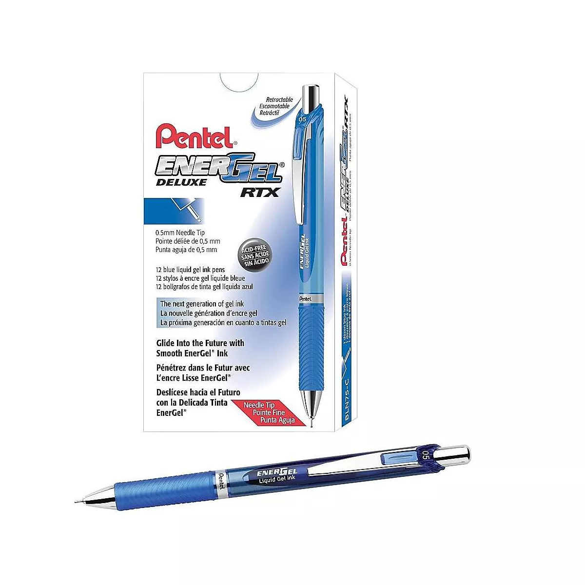 Pentel EnerGel Deluxe RTX Retractable Gel Pens Fine Point Blue 807744